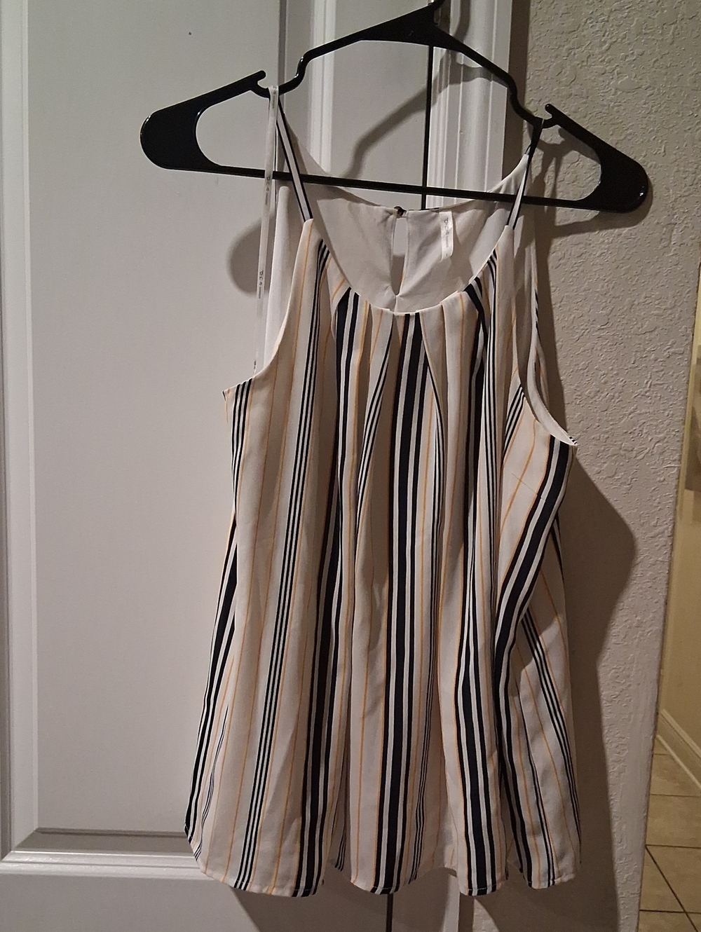DNA couture Cream Tank Top with Navy and Tan Stripes